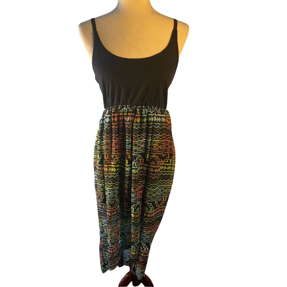 See You Monday Black Tank Maxi Skirt with Neon Tribal Print